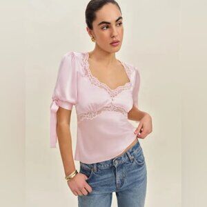 Reformation Dolly Silk Top in Cherry Blossom